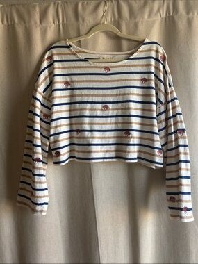 Madewell Striped Knit Top with Rust Mushroom Embroidery